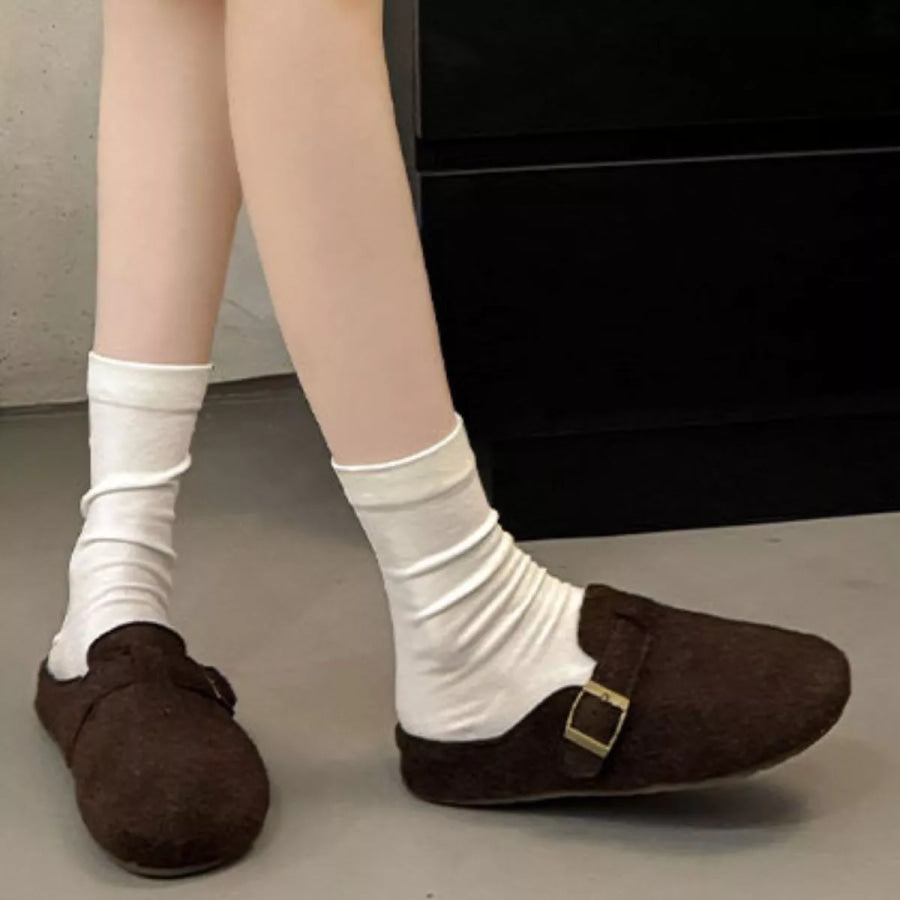 Buckle Decor Round Toe Slippers Apparel and Accessories