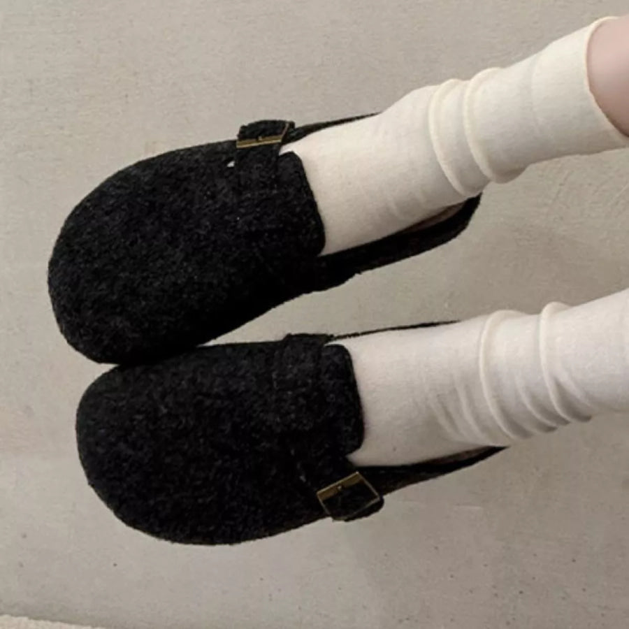 Buckle Decor Round Toe Slippers Apparel and Accessories