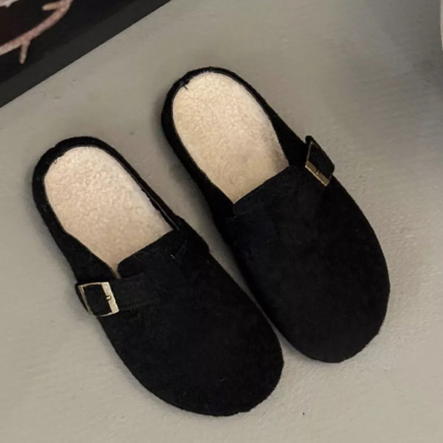 Buckle Decor Round Toe Slippers Apparel and Accessories