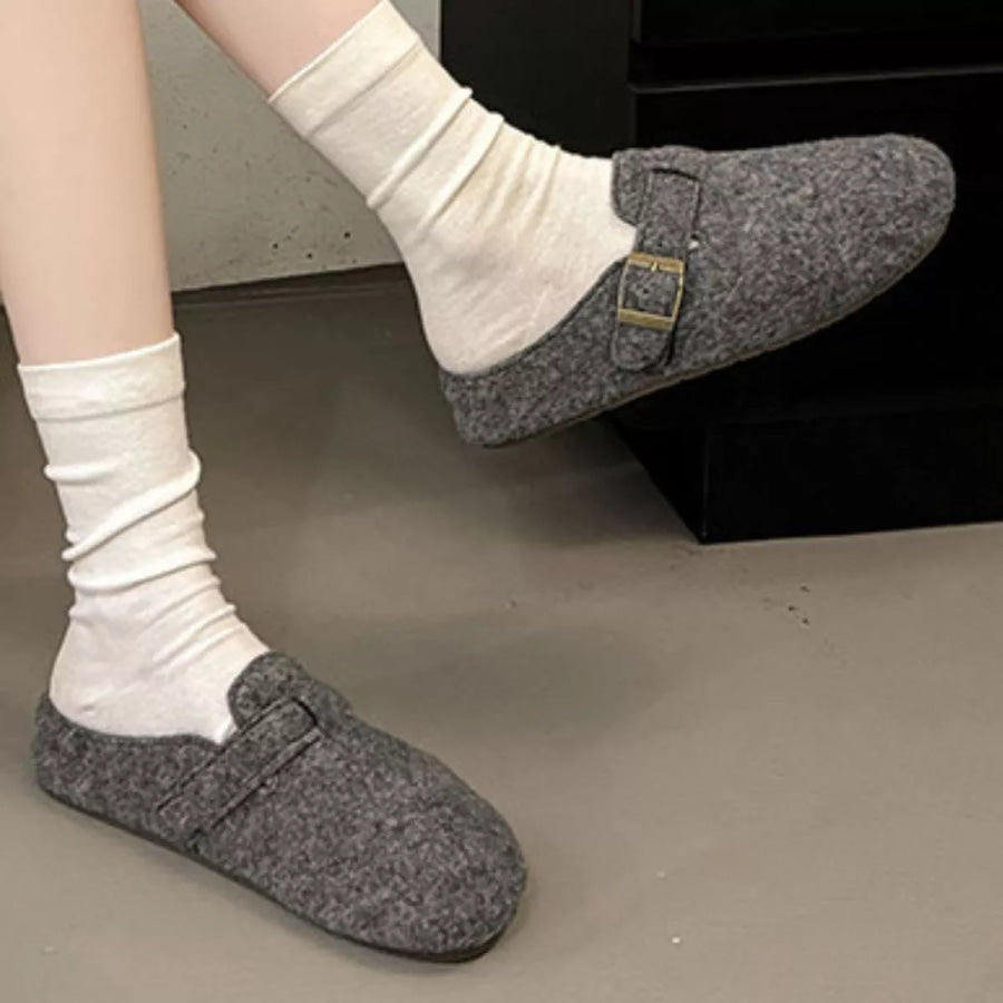 Buckle Decor Round Toe Slippers Apparel and Accessories