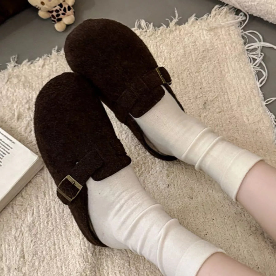 Buckle Decor Round Toe Slippers Apparel and Accessories