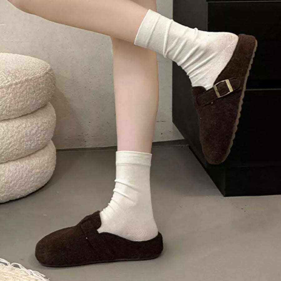Buckle Decor Round Toe Slippers Gray / 35 Apparel and Accessories