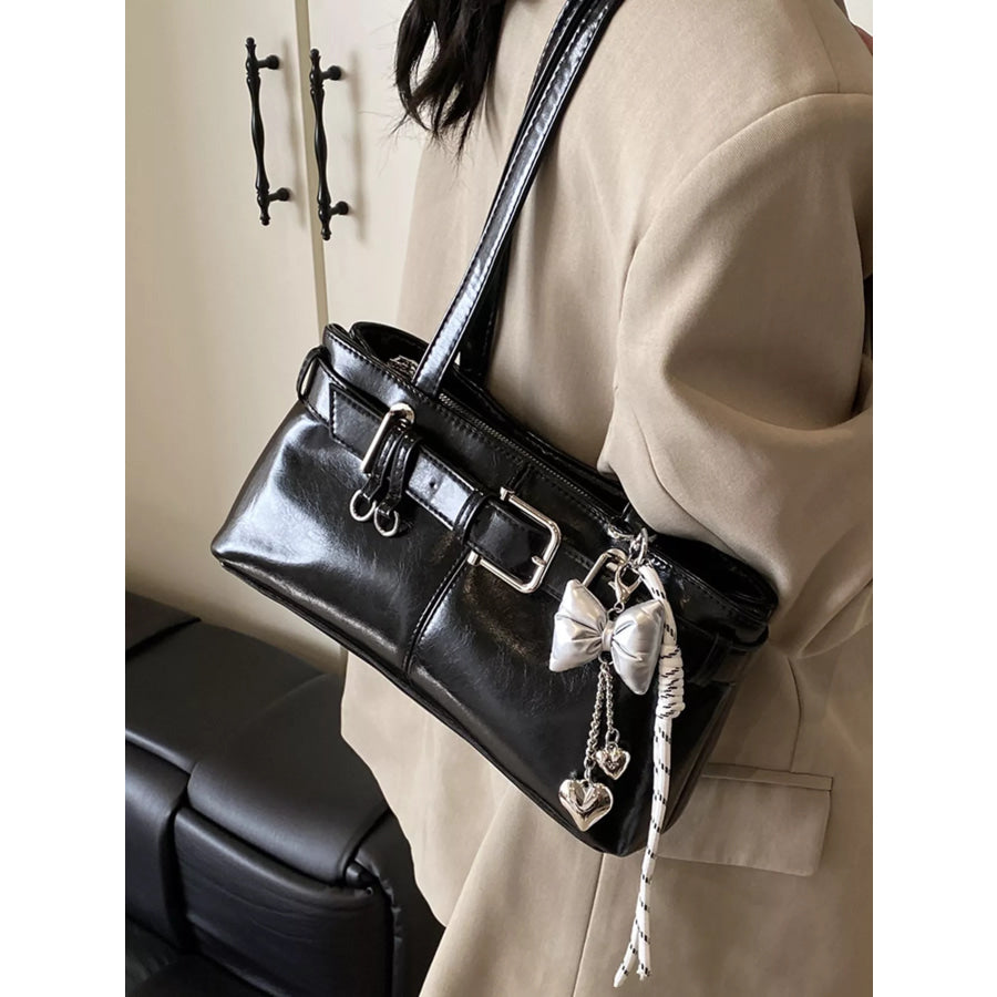 Buckle Decor Shoulder Bag Black / One Size Apparel and Accessories