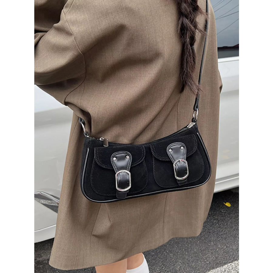 Buckle Decor Shoulder Bag Black / One Size Apparel and Accessories
