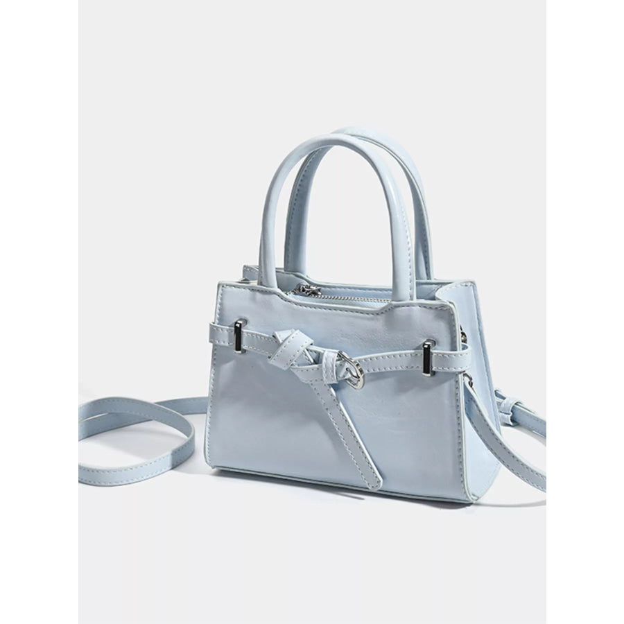 Buckle Decor Top Handle Handbag Blue / One Size Apparel and Accessories