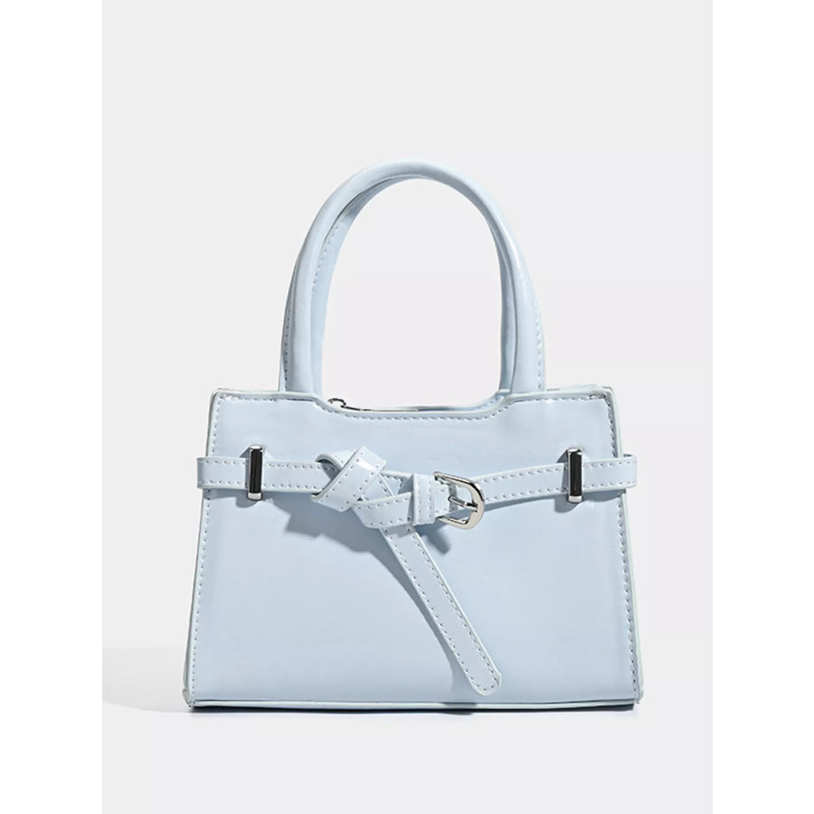 Buckle Decor Top Handle Handbag Blue / One Size Apparel and Accessories