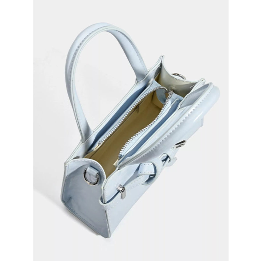 Buckle Decor Top Handle Handbag Blue / One Size Apparel and Accessories