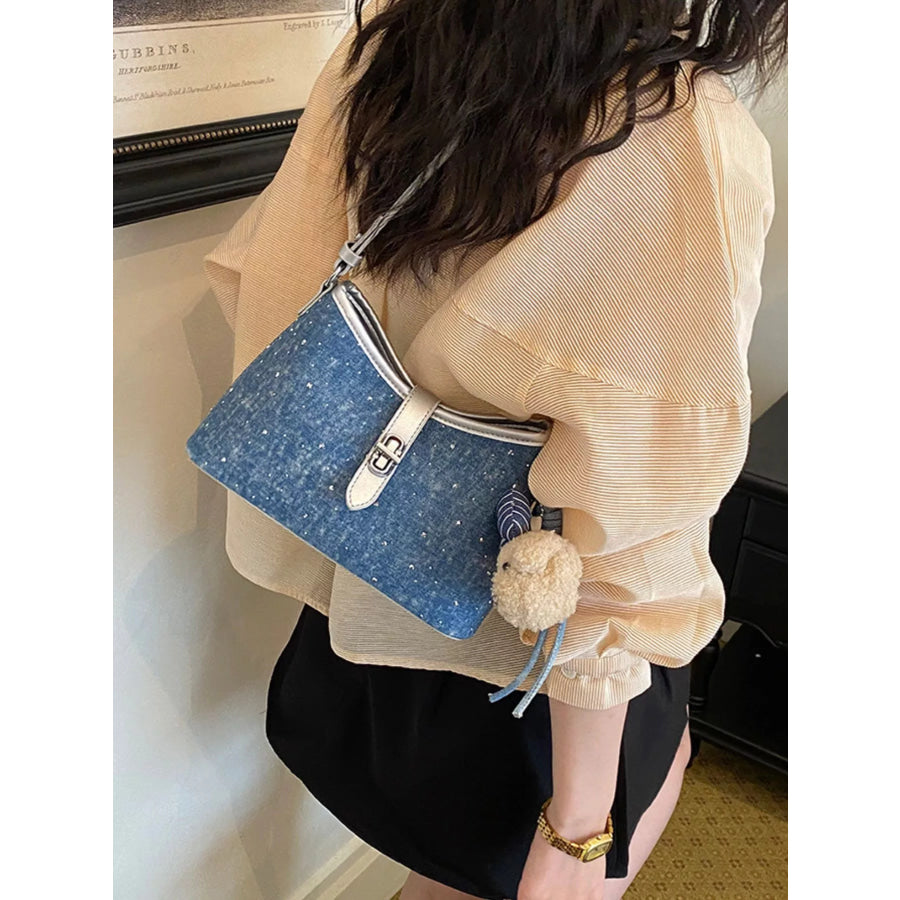 Buckle Detail Denim Shoulder Bag Medium / One Size Apparel and Accessories