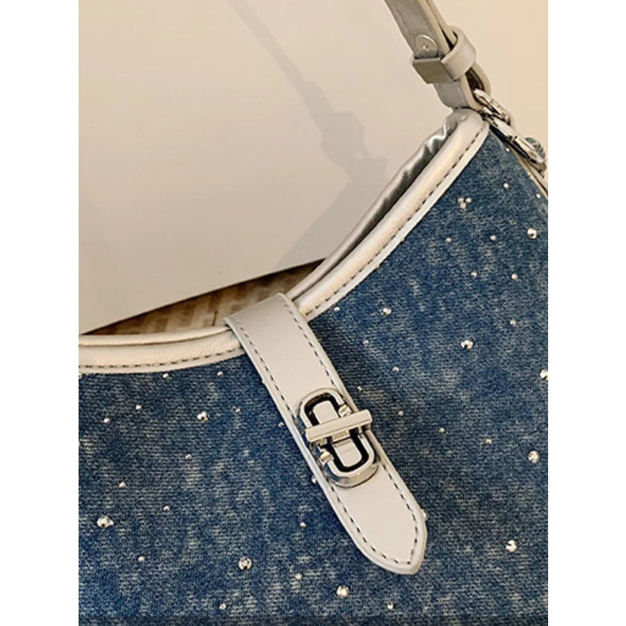 Buckle Detail Denim Shoulder Bag Medium / One Size Apparel and Accessories