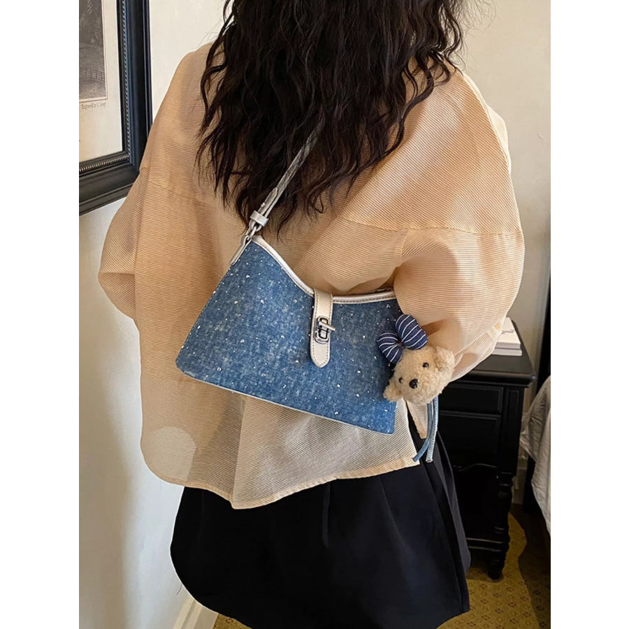 Buckle Detail Denim Shoulder Bag Medium / One Size Apparel and Accessories