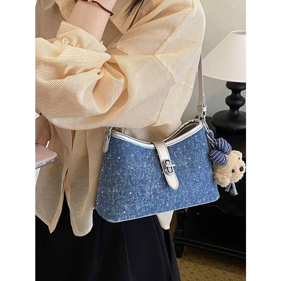 Buckle Detail Denim Shoulder Bag Medium / One Size Apparel and Accessories