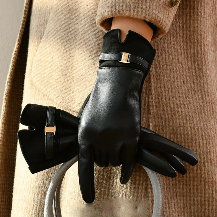 Buckle Detail Gloves Black / ONESIZE Apparel and Accessories