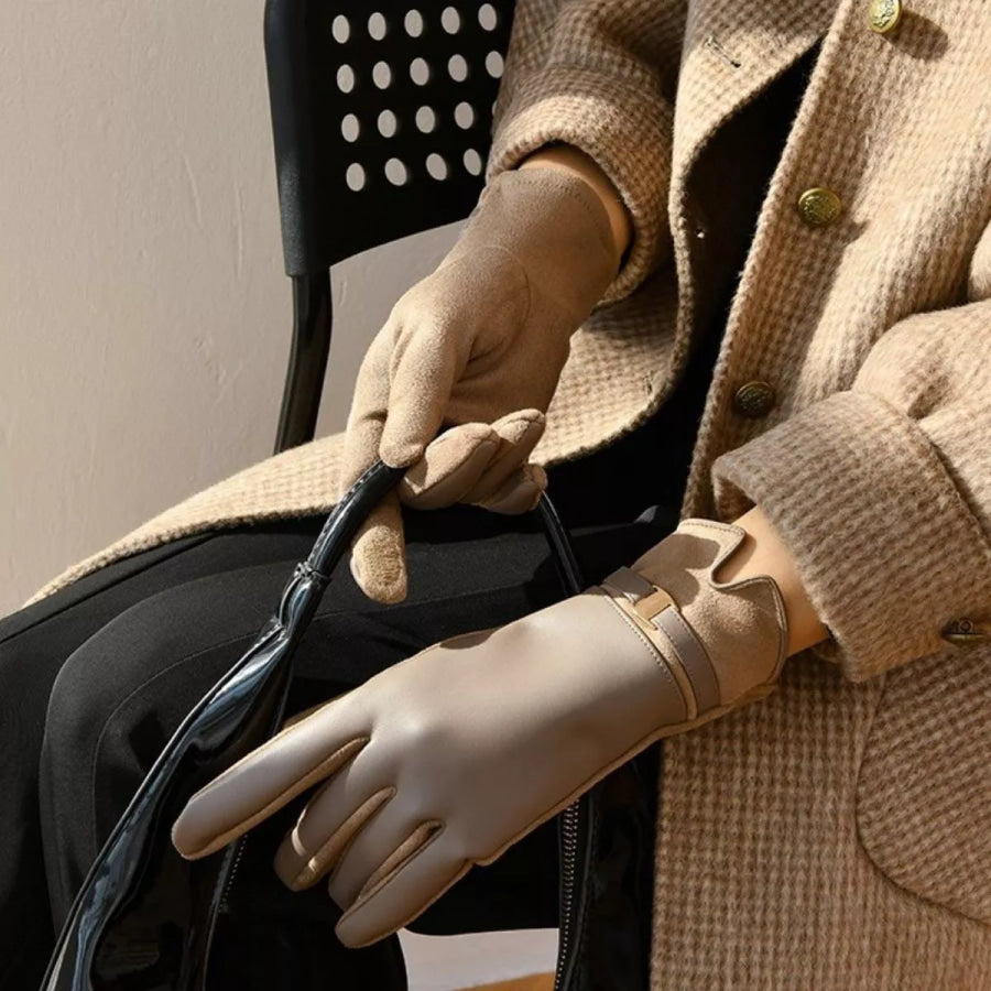 Buckle Detail Gloves Brown / ONESIZE Apparel and Accessories