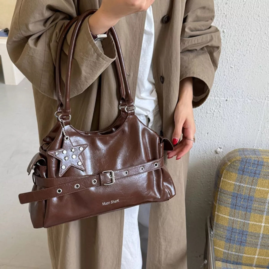 Buckle Detail Leather Shoulder Bag Brown / onesize Apparel and Accessories
