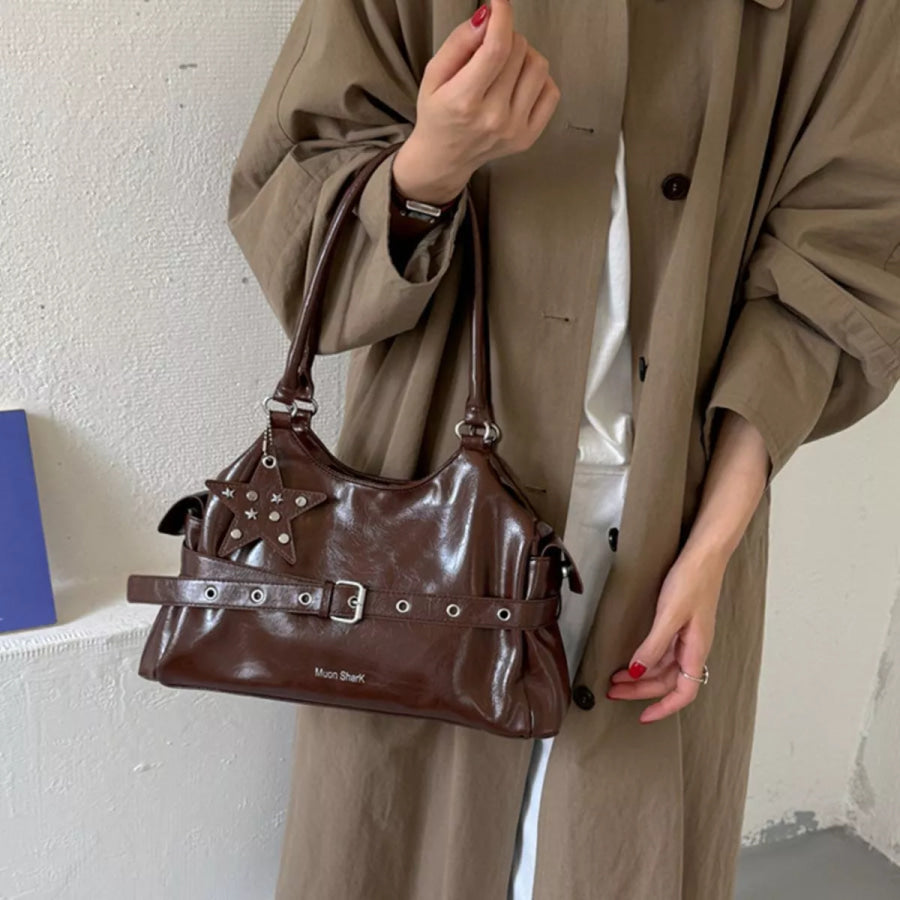 Buckle Detail Leather Shoulder Bag Brown / onesize Apparel and Accessories