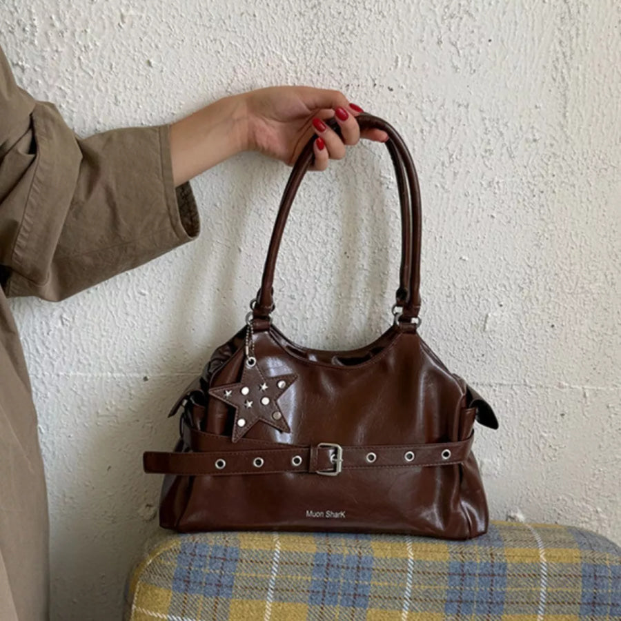 Buckle Detail Leather Shoulder Bag Brown / onesize Apparel and Accessories