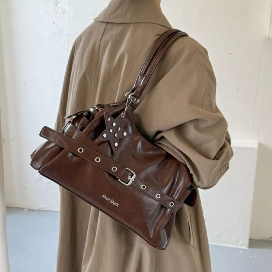 Buckle Detail Leather Shoulder Bag Brown / onesize Apparel and Accessories