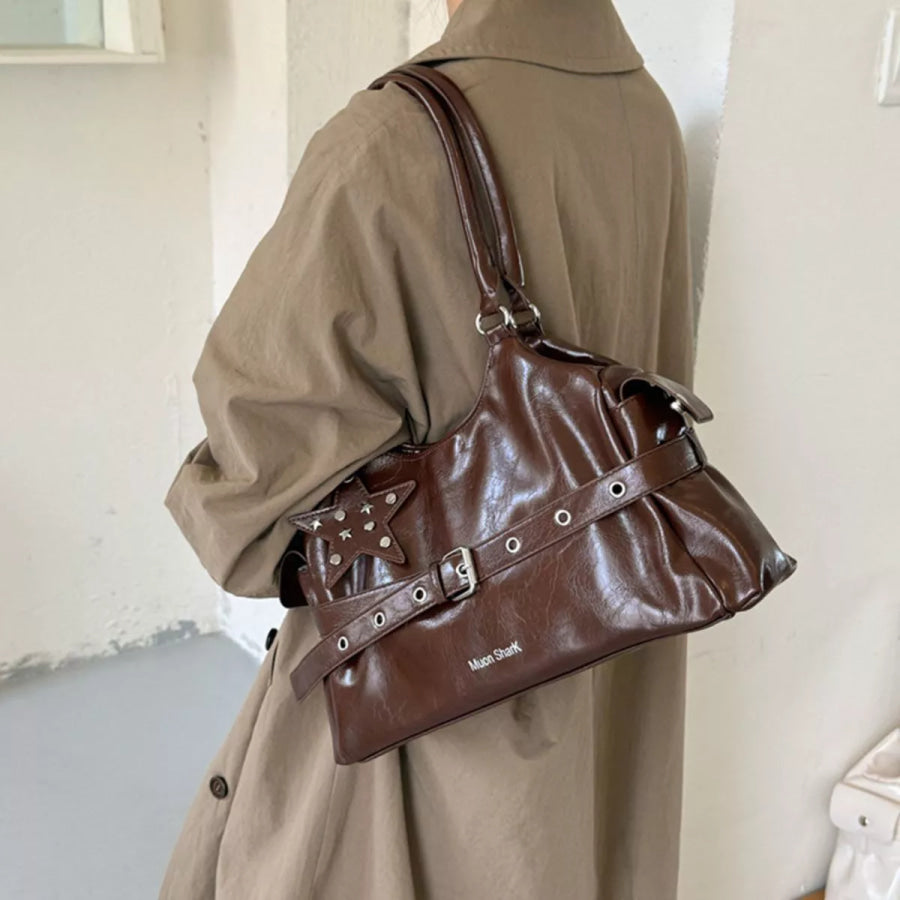Buckle Detail Leather Shoulder Bag Brown / onesize Apparel and Accessories