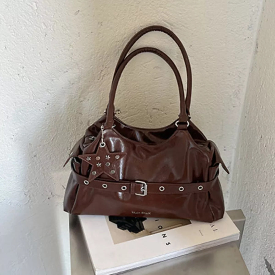 Buckle Detail Leather Shoulder Bag Brown / onesize Apparel and Accessories