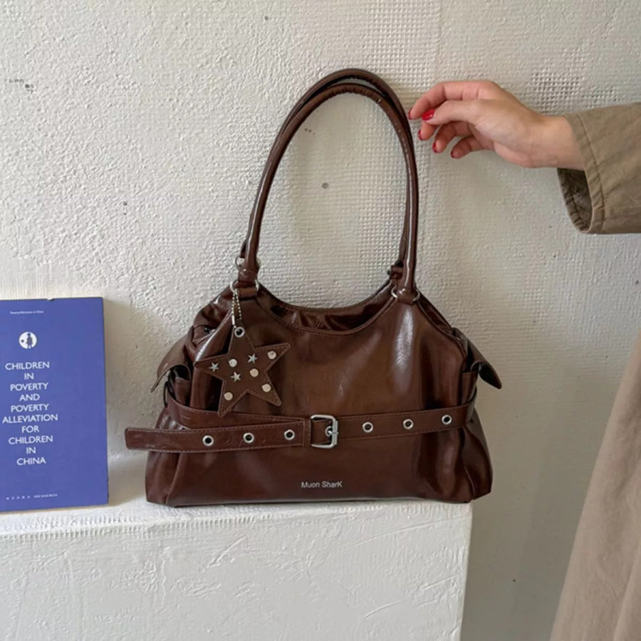 Buckle Detail Leather Shoulder Bag Brown / onesize Apparel and Accessories