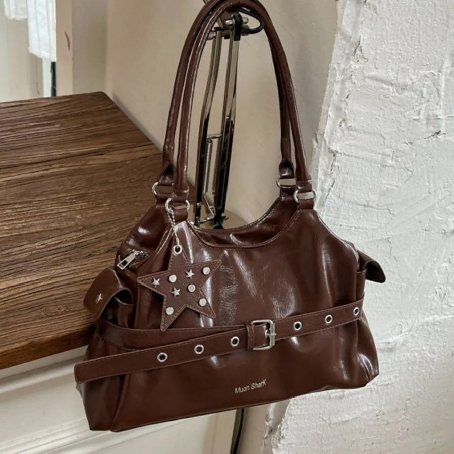 Buckle Detail Leather Shoulder Bag Brown / onesize Apparel and Accessories