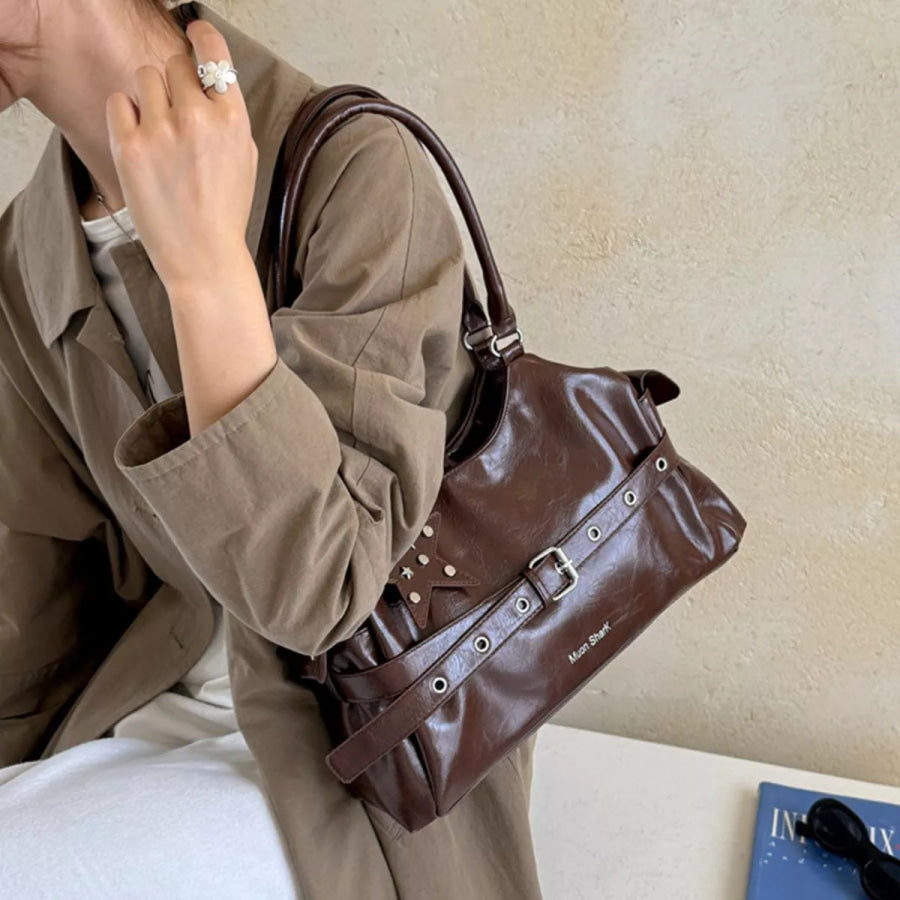 Buckle Detail Leather Shoulder Bag Brown / onesize Apparel and Accessories