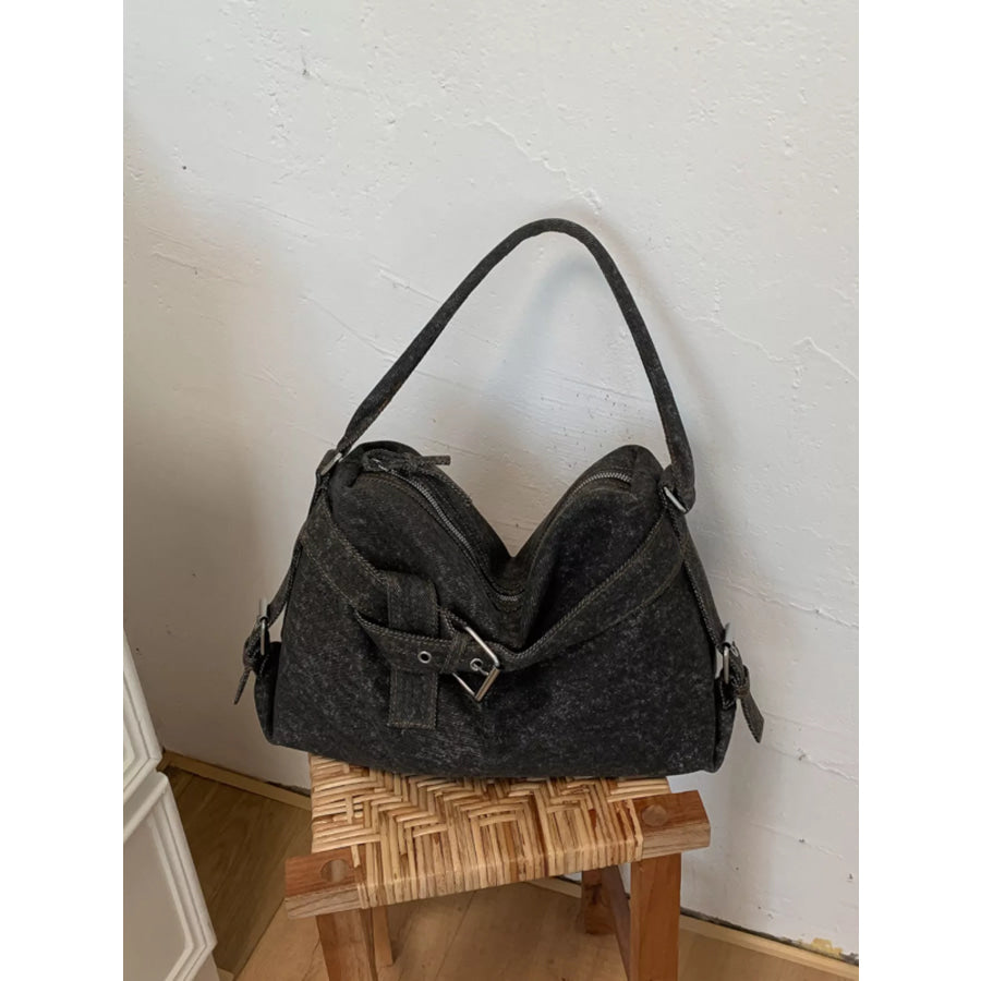 Buckle Detail Shoulder Bag Black / One Size Apparel and Accessories