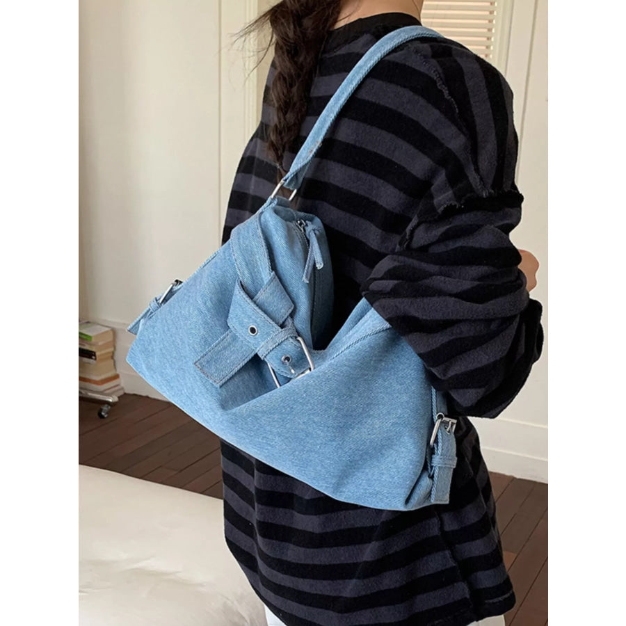 Buckle Detail Shoulder Bag Blue / One Size Apparel and Accessories