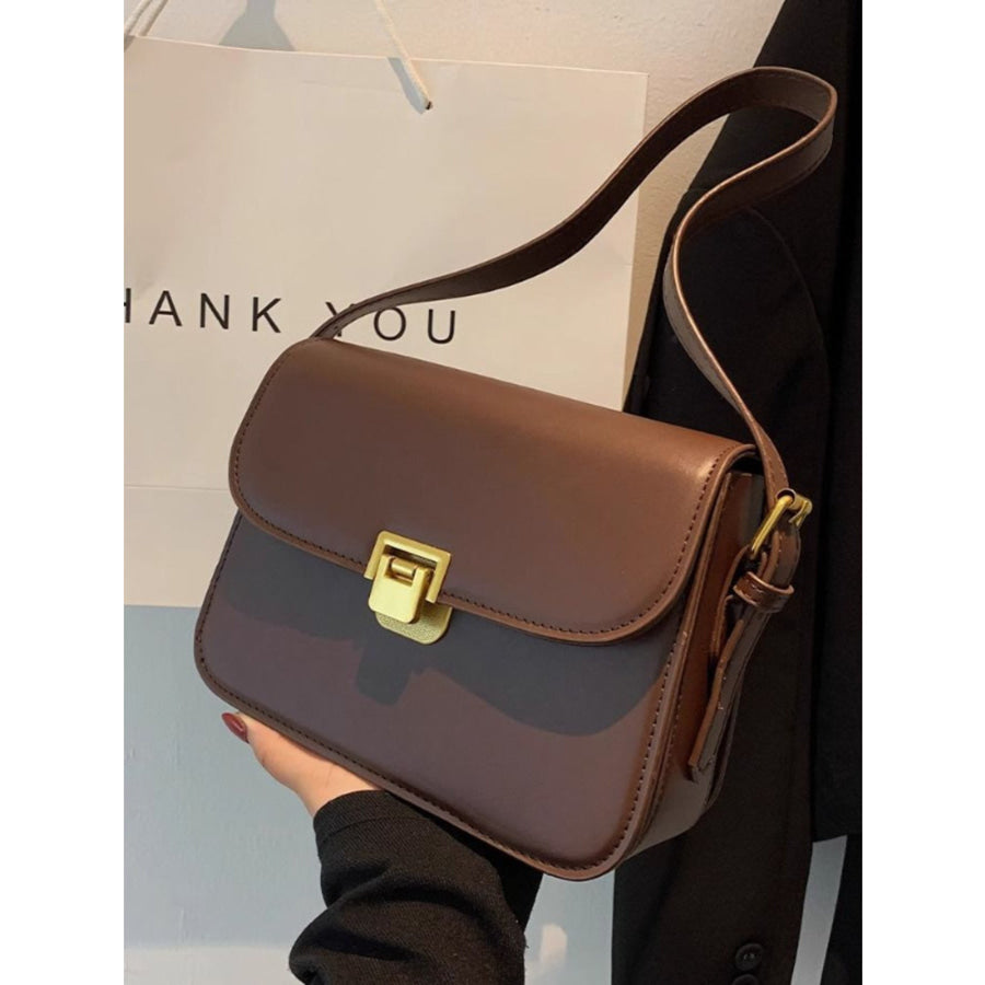 Buckle Flap Shoulder Bag Brown / One Size Apparel and Accessories