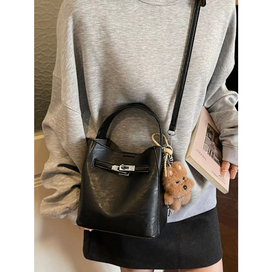 Buckle Leather Crossbody Bag Black / One Size Apparel and Accessories