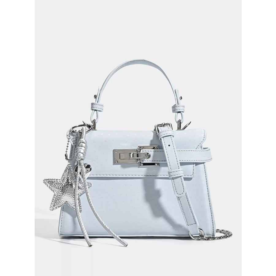 Buckle Leather Handbag Blue / One Size Apparel and Accessories