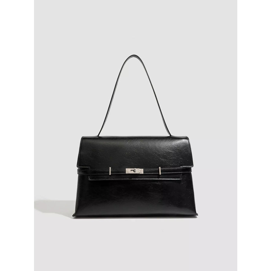 Buckle Leather Shoulder Bag Black / One Size Apparel and Accessories