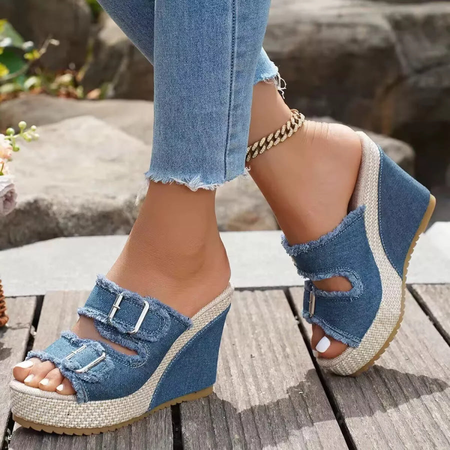 Buckle Open Toe Wedge Sandals Apparel and Accessories
