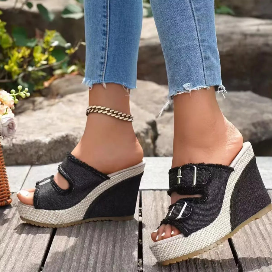 Buckle Open Toe Wedge Sandals Apparel and Accessories