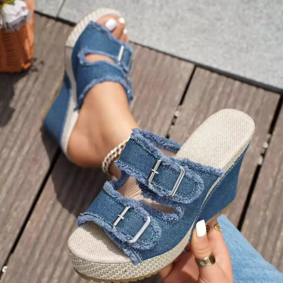 Buckle Open Toe Wedge Sandals Apparel and Accessories