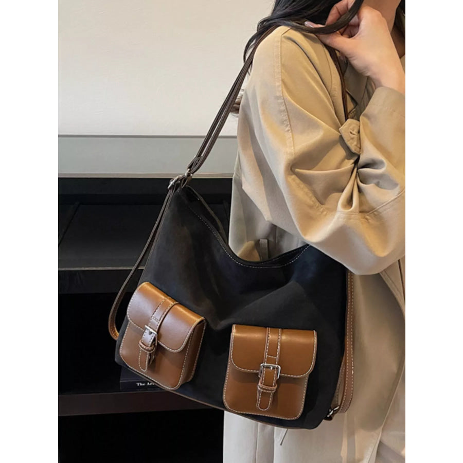 Buckle Pocket Shoulder Handbag Black / One Size Apparel and Accessories