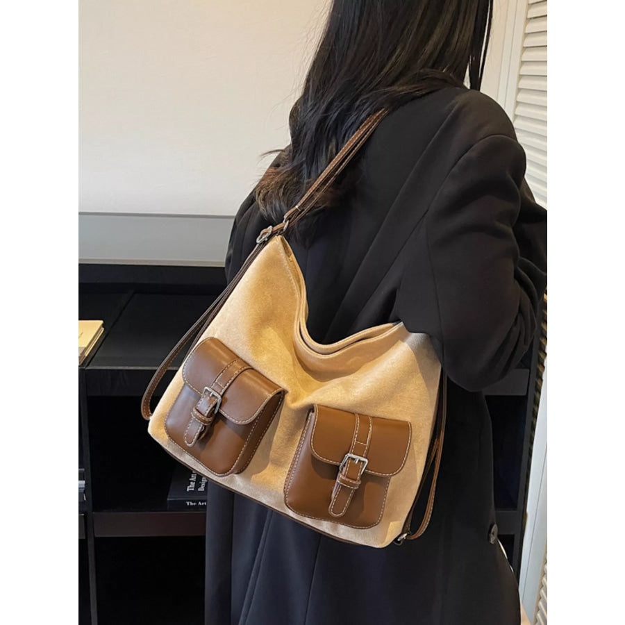 Buckle Pocket Shoulder Handbag Ivory / One Size Apparel and Accessories