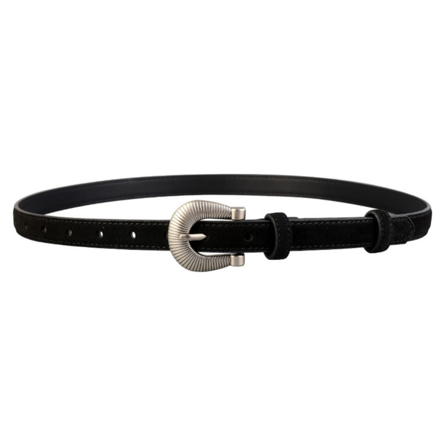 Buckle Skinny Belt Black / One Size Apparel and Accessories