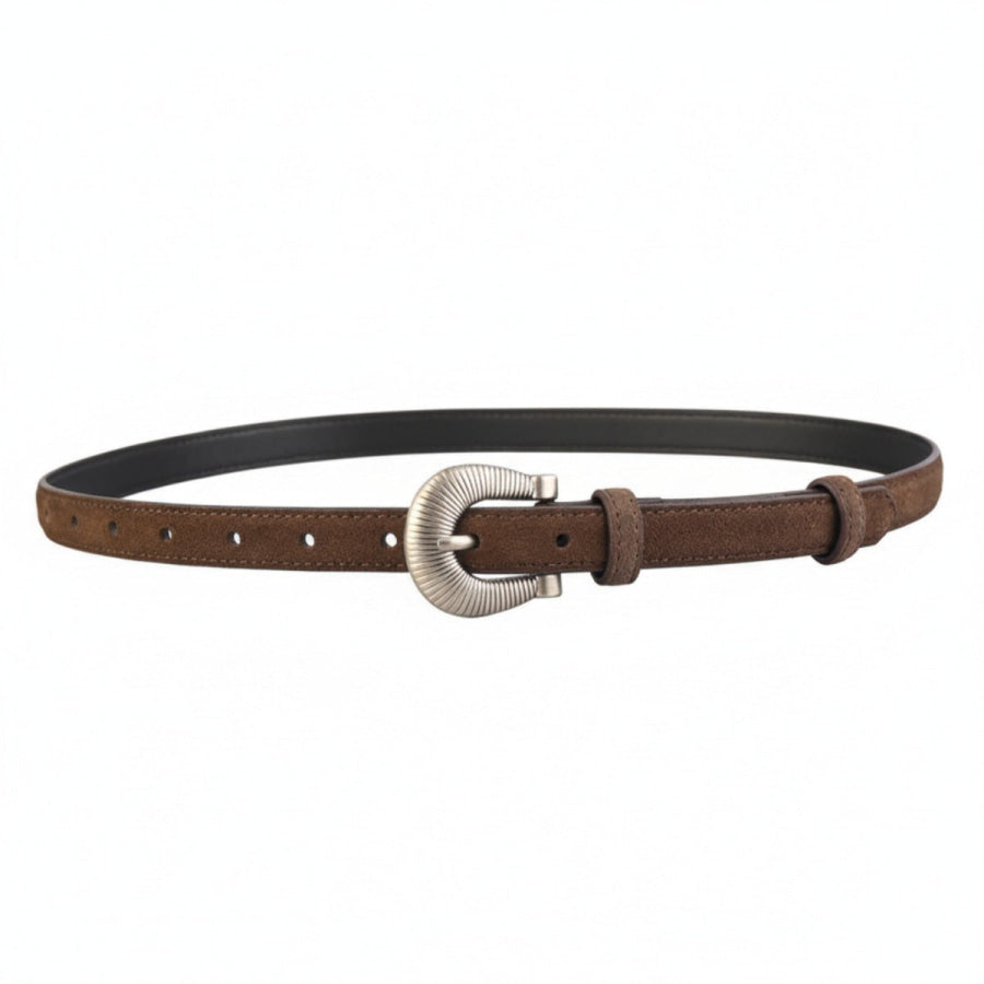 Buckle Skinny Belt Coffee Brown / One Size Apparel and Accessories