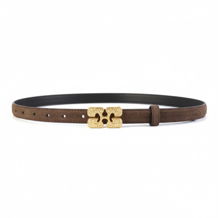 Buckle Skinny Belt Coffee Brown / One Size Apparel and Accessories