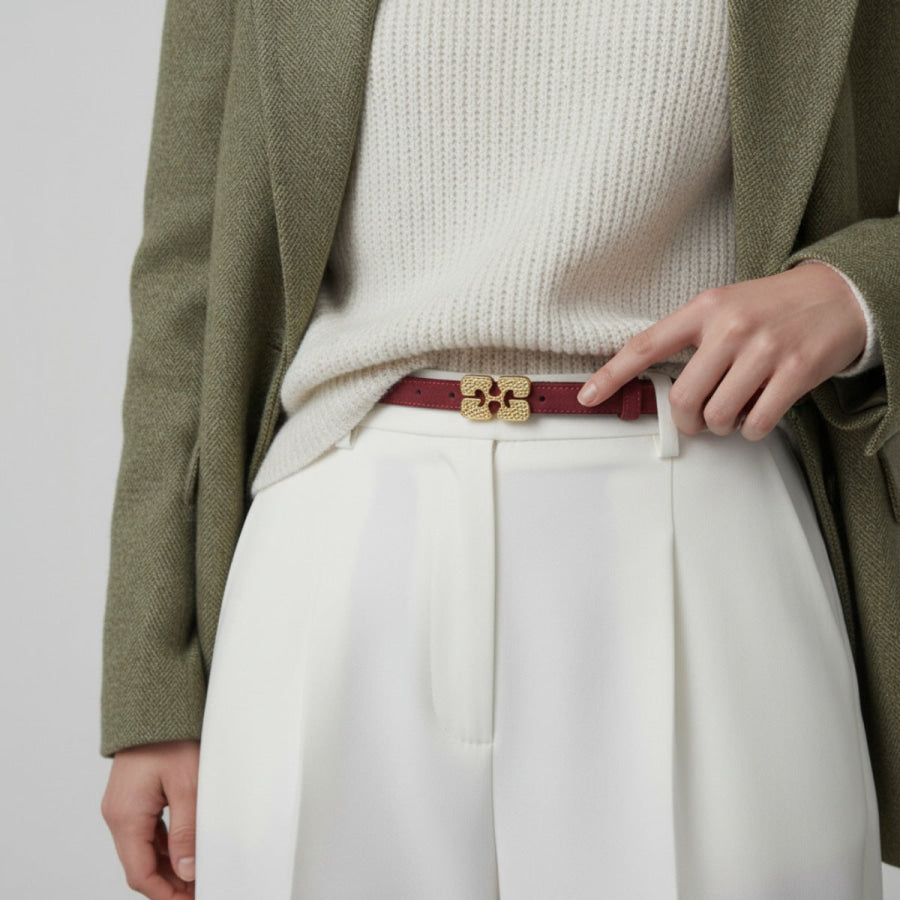 Buckle Skinny Belt Red / One Size Apparel and Accessories