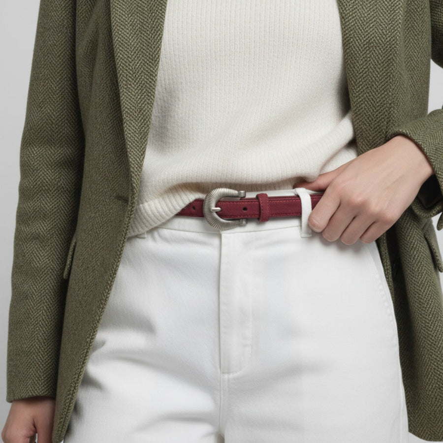 Buckle Skinny Belt Red / One Size Apparel and Accessories