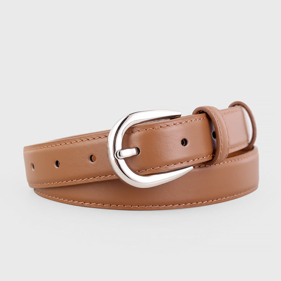 Buckle Skinny Leather Belt Brown / One Size Apparel and Accessories