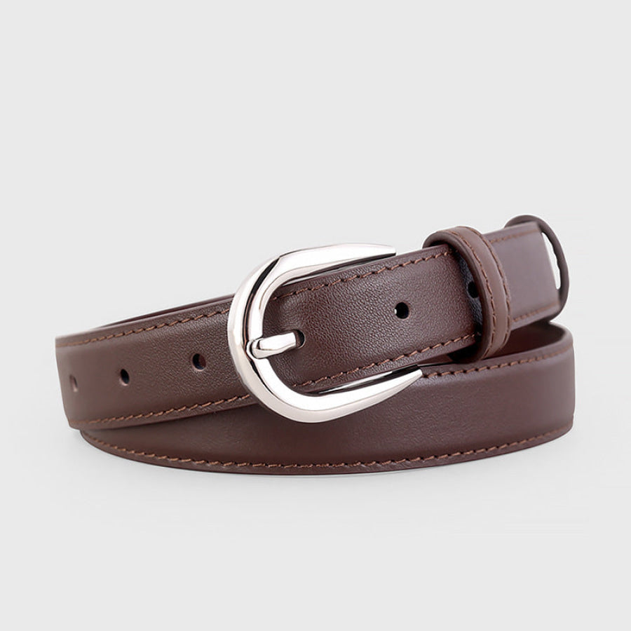 Buckle Skinny Leather Belt Coffee Brown / One Size Apparel and Accessories