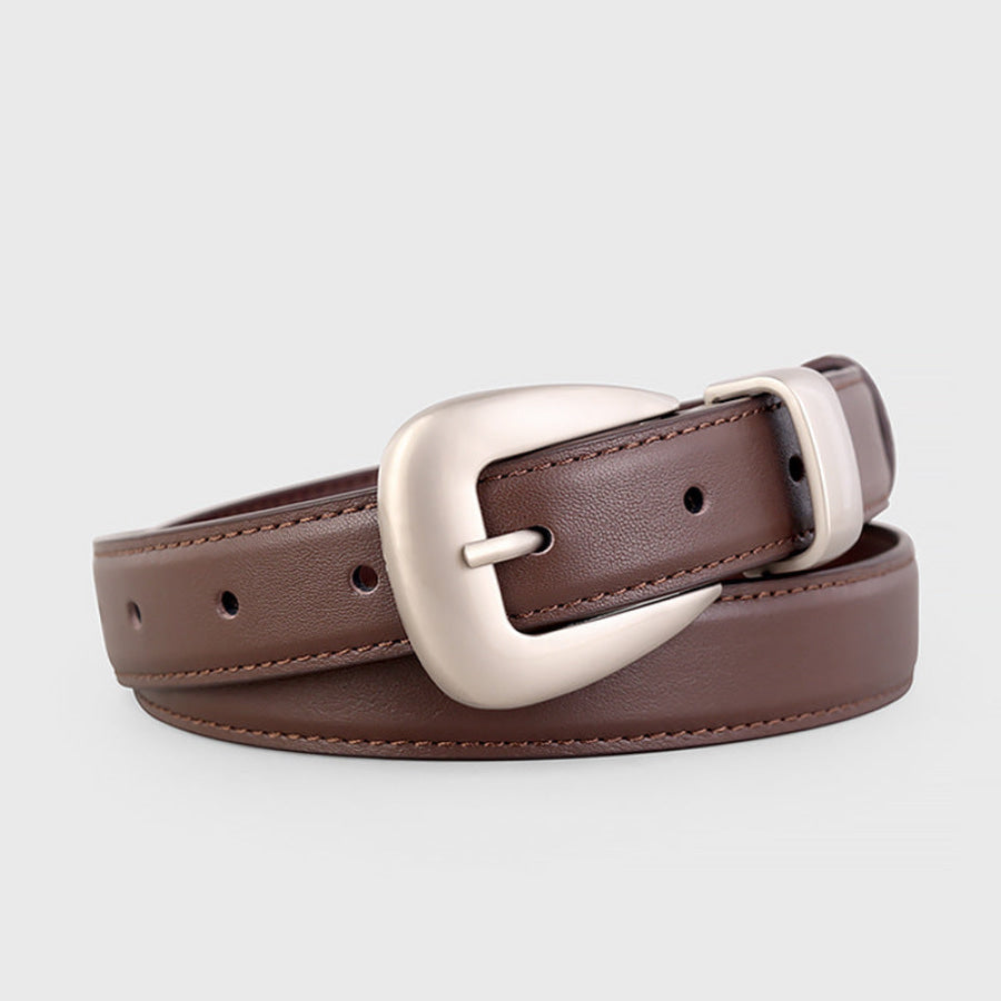Buckle Skinny Leather Belt Coffee Brown / One Size Apparel and Accessories