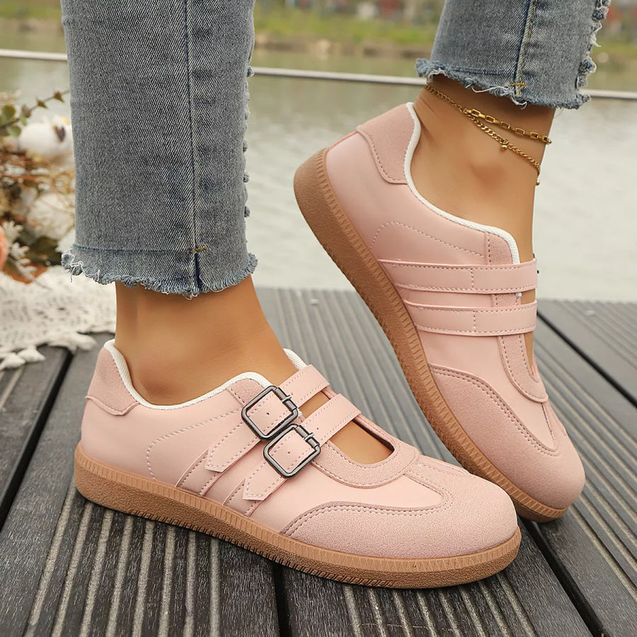 Buckle Strap Casual Sneakers Pink / 36 Apparel and Accessories