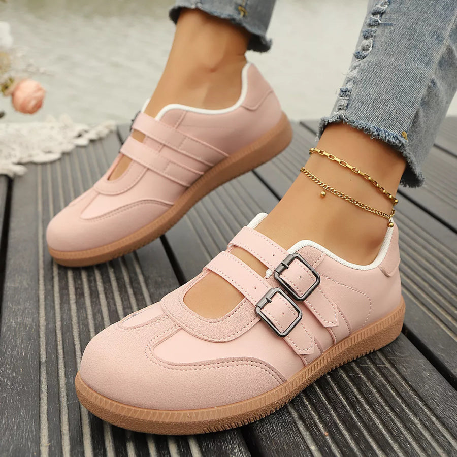 Buckle Strap Casual Sneakers Pink / 36 Apparel and Accessories