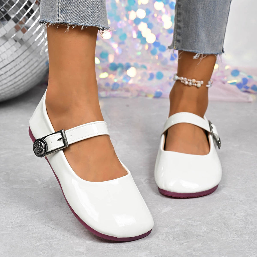 Buckle Strap Mary Jane Loafers Gray/white / 36 Apparel and Accessories