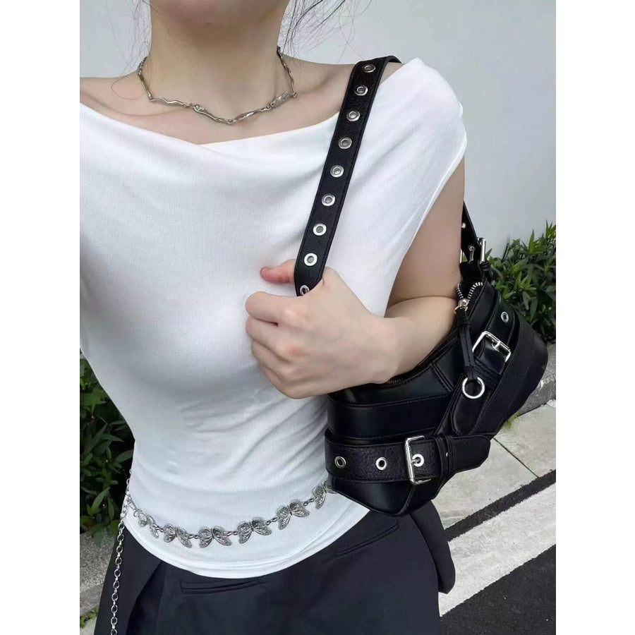 Buckled Accent Shoulder Bag Black / One Size Apparel and Accessories