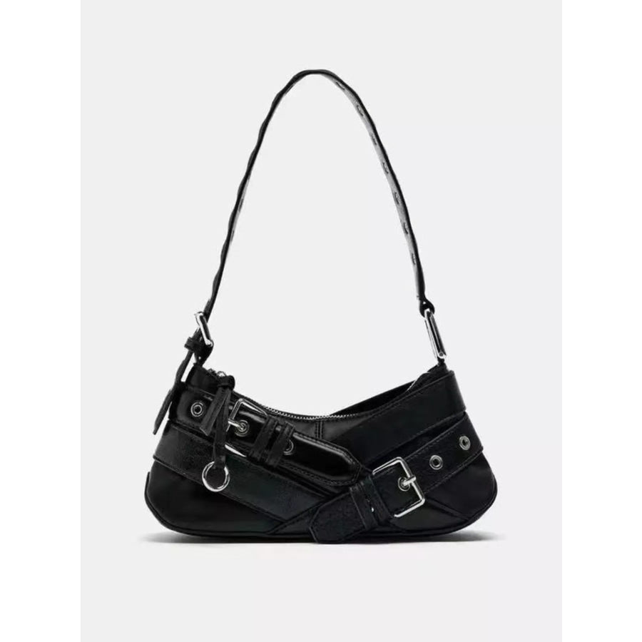 Buckled Accent Shoulder Bag Black / One Size Apparel and Accessories